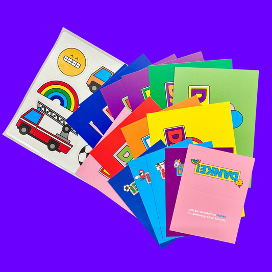Buntes Dankeskarten-Set mit Stickern